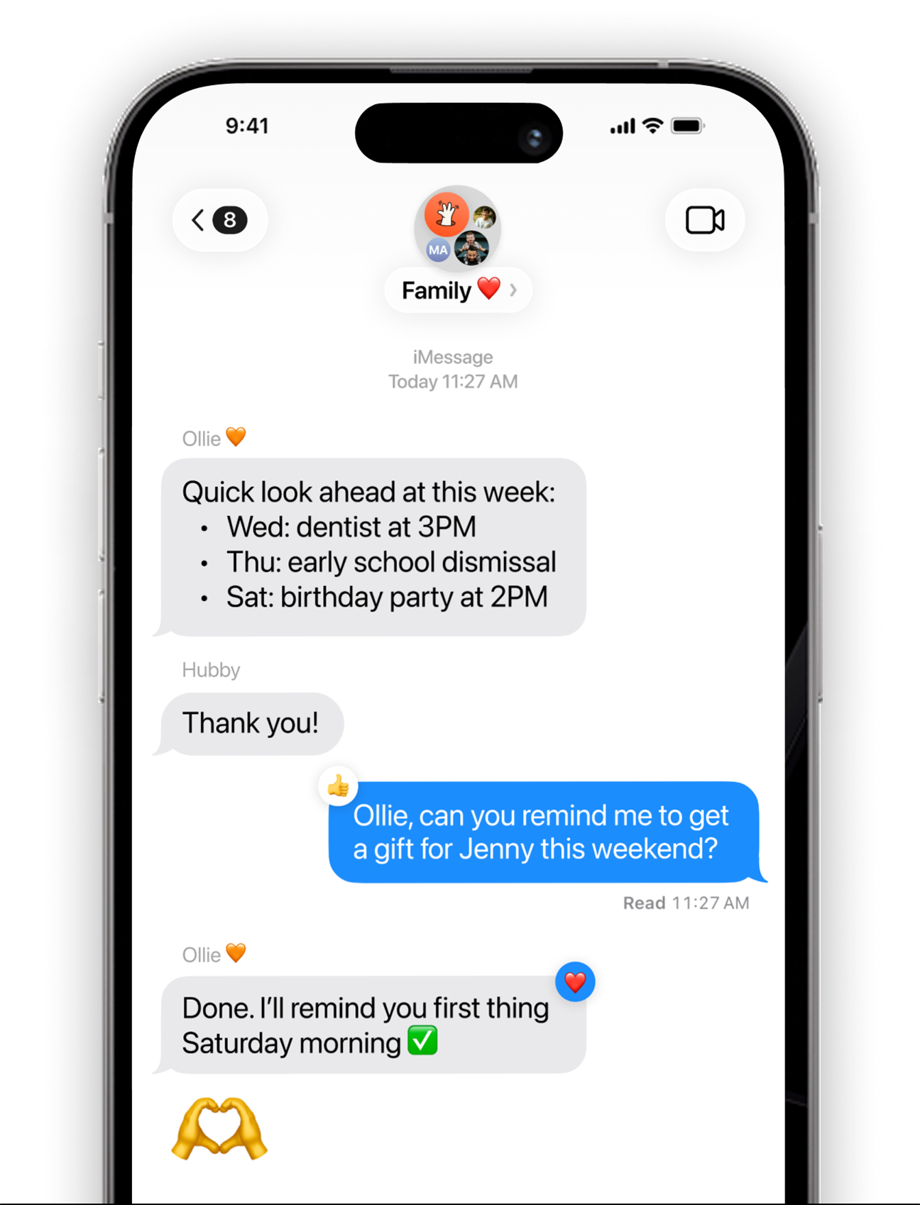 Ollie family iMessage chat