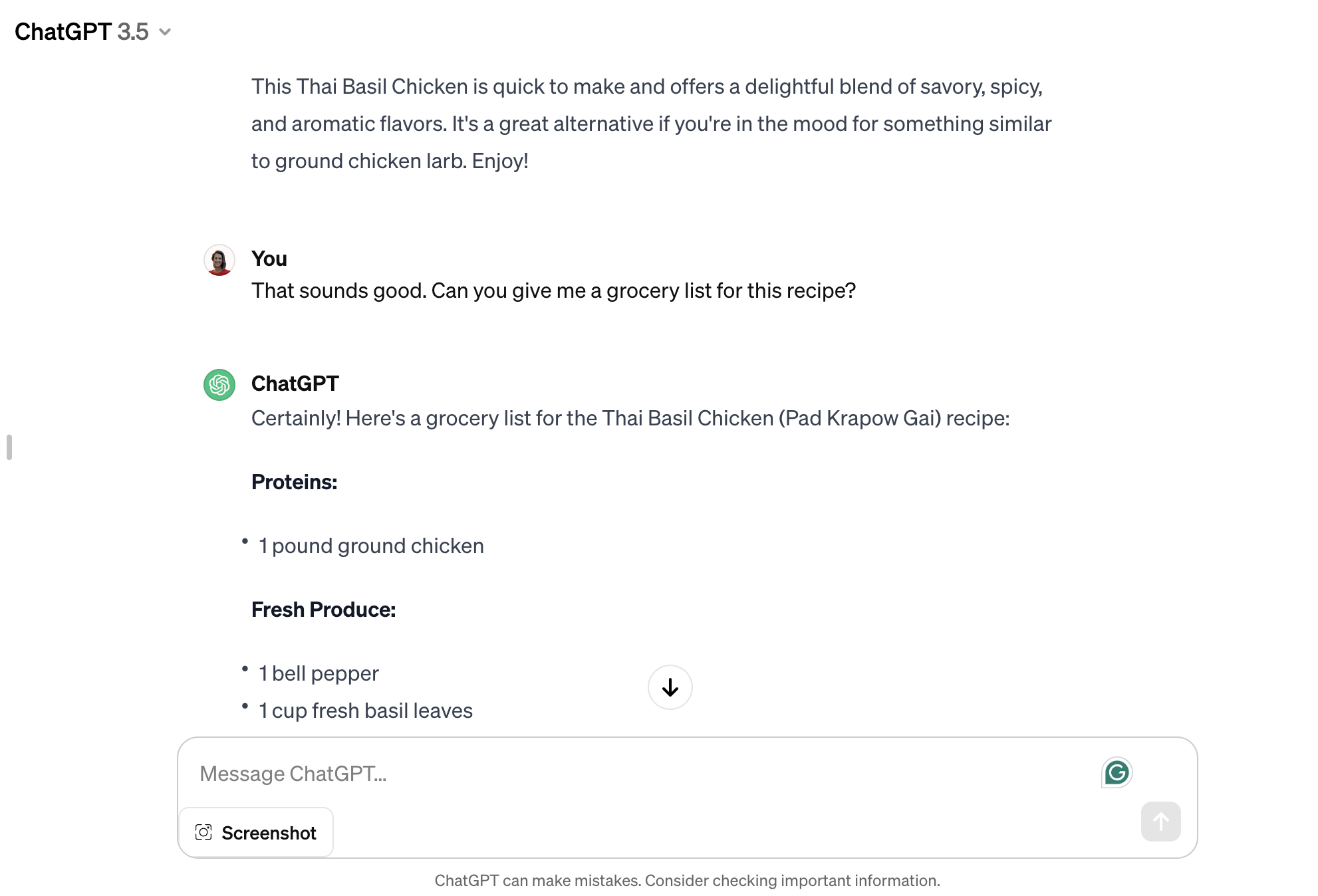 Generate a grocery list with AI from your dinner recipe