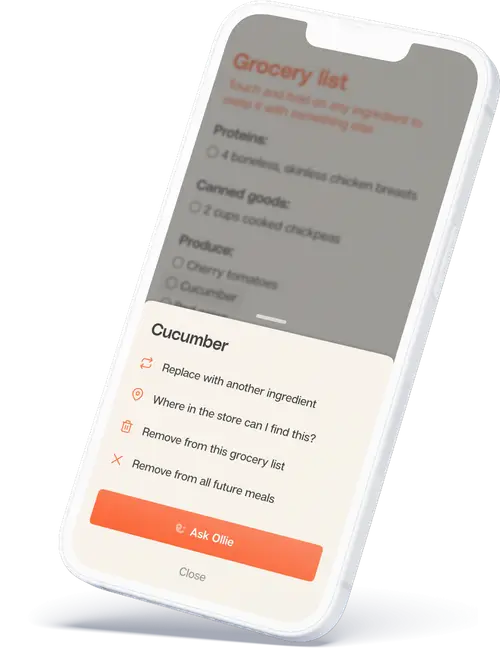 Swap, update or adjust recipes in seconds with Ollie, the AI assistant for meal planning.