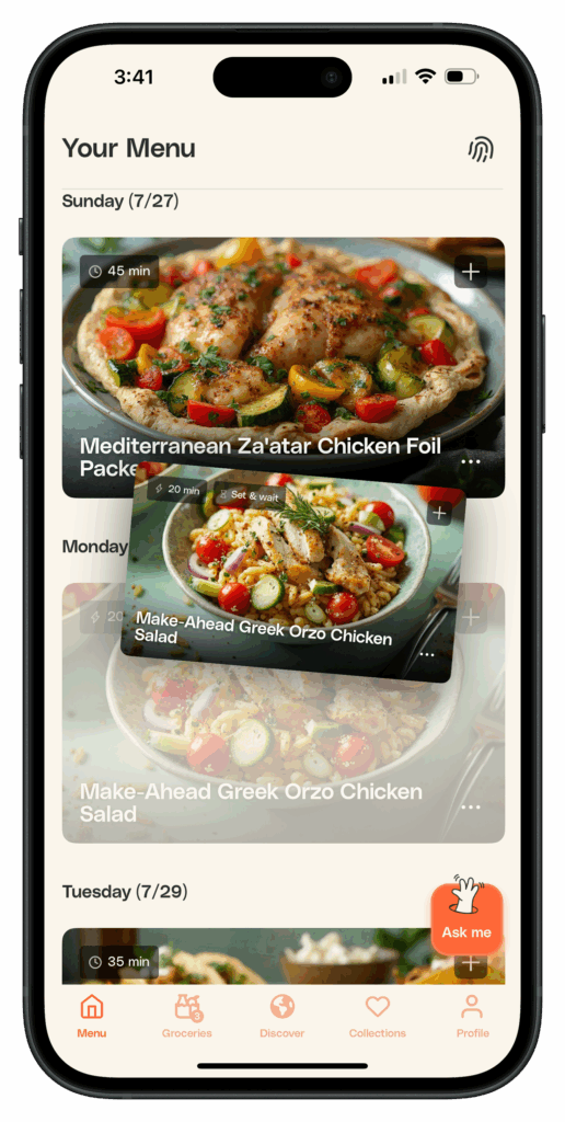 Drag and drop meals to adapt to your schedule