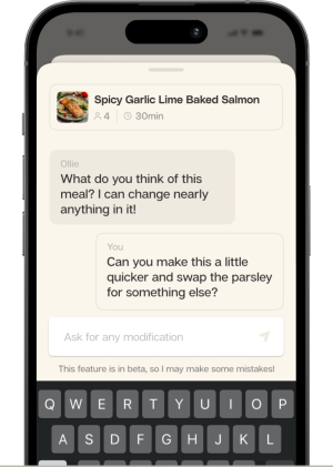 Chat with Ollie to personalize your meals